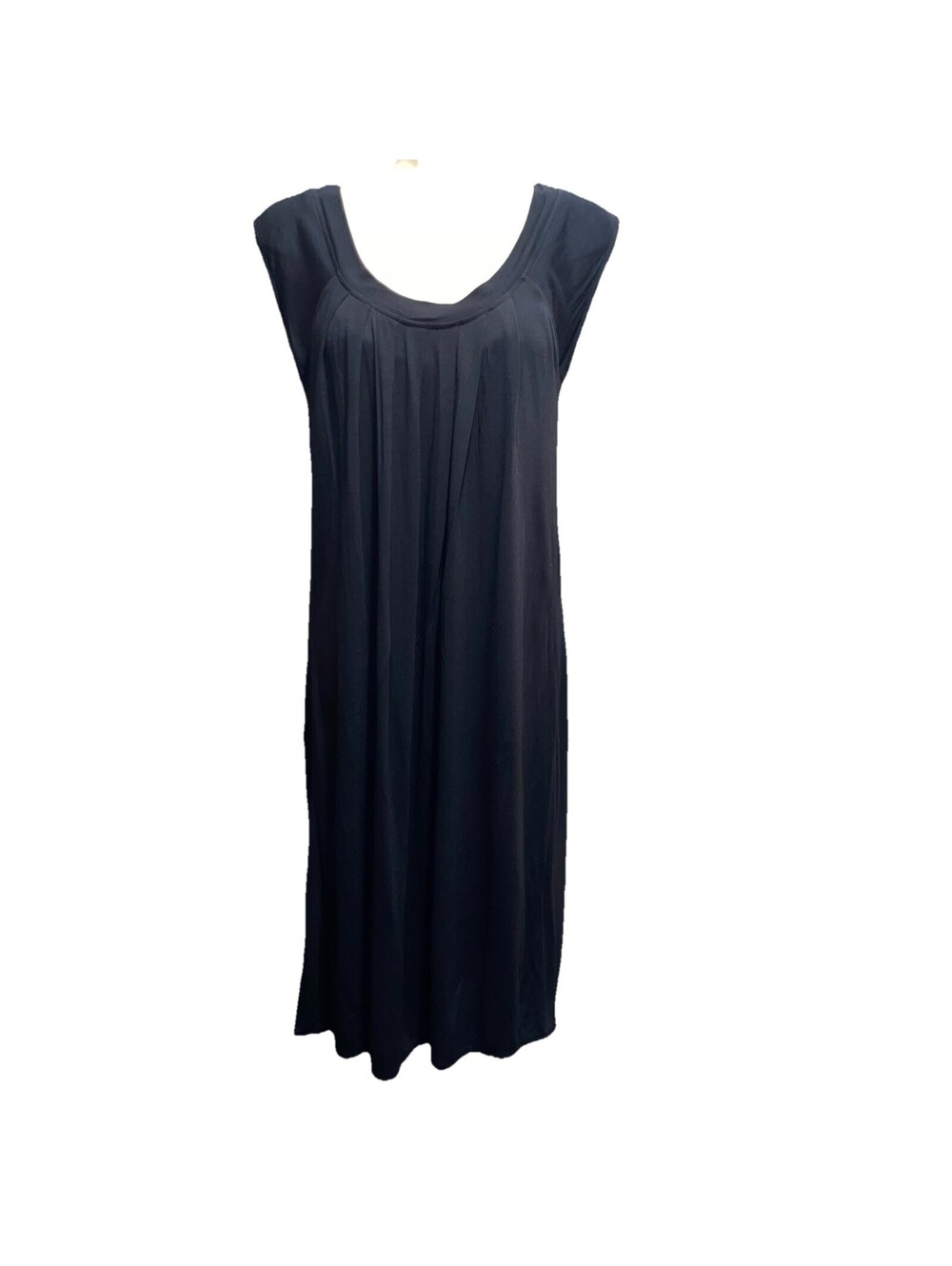 Talbots Black Sleeveless Midi Dress Sz PS Rayon Pleated Scoop Neck (No Belt) $79